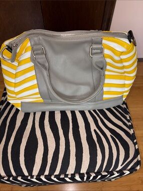 Jessica Simpson Gray and Yellow Striped Satchel